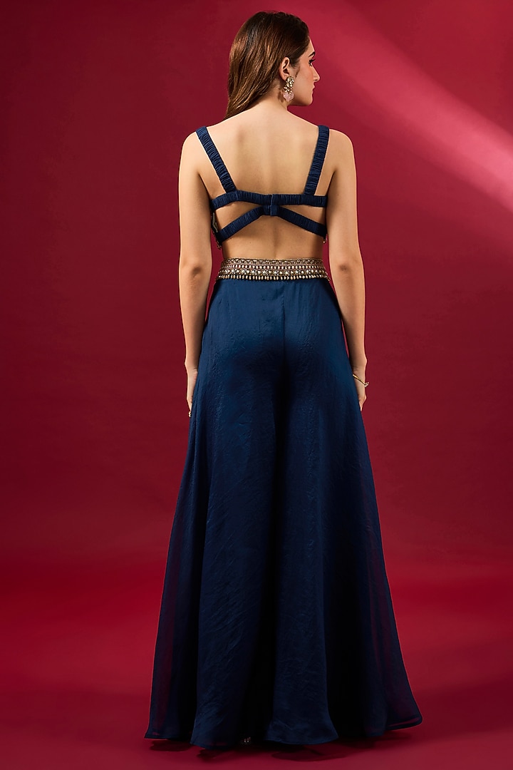Navy Blue Organza Jacket Set by Ridhima Bhasin at Pernia's Pop Up Shop