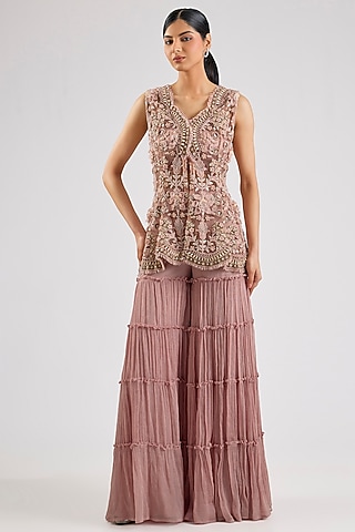 Lilac Satin Lycra Co-Ord Set by Ridhima Bhasin