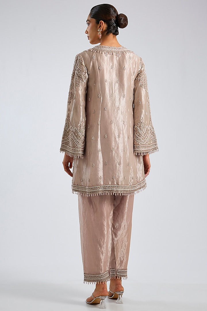 Pink Silk Tissue Kurta Set by Ridhima Bhasin at Pernia's Pop Up Shop