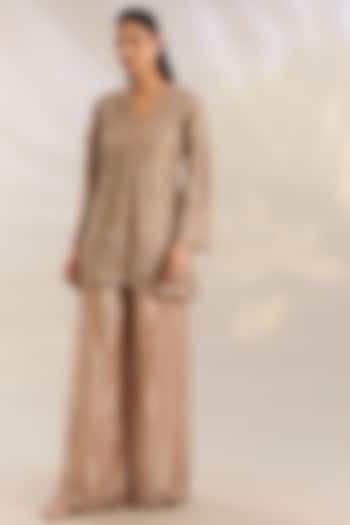 Pink Tissue Embroidered Kurta Set by Ridhima Bhasin at Pernia's Pop Up Shop