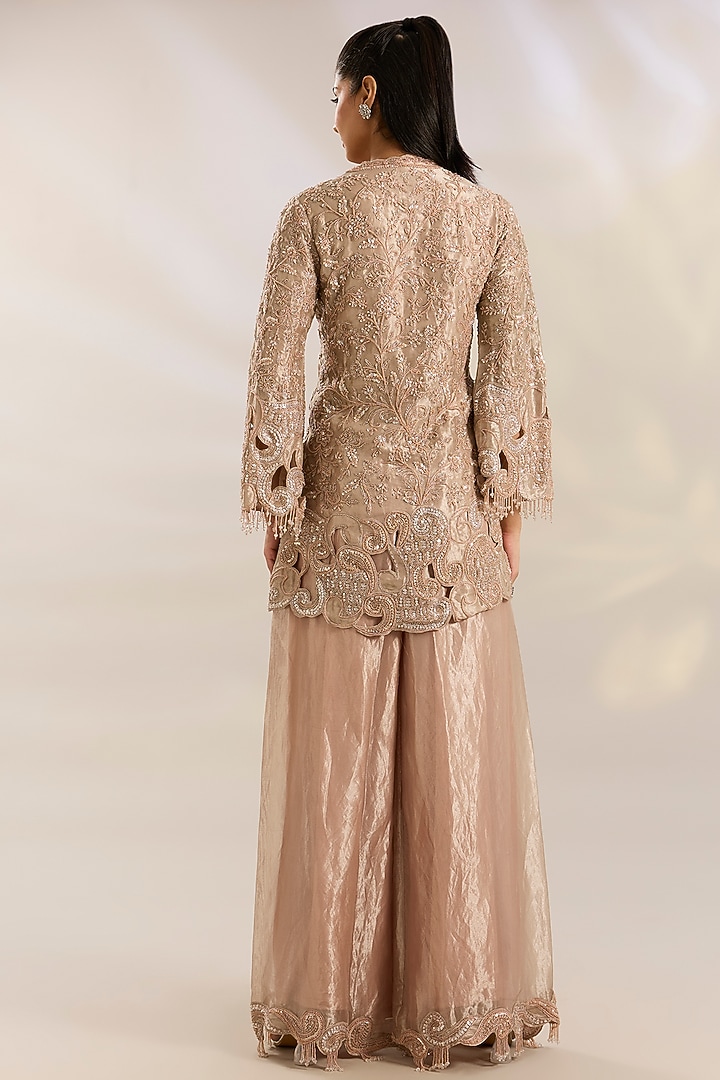 Pink Tissue Embroidered Kurta Set by Ridhima Bhasin at Pernia's Pop Up Shop