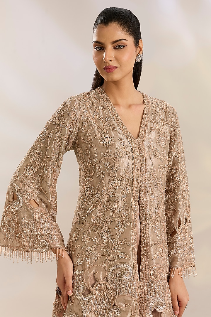 Pink Tissue Embroidered Kurta Set by Ridhima Bhasin at Pernia's Pop Up Shop
