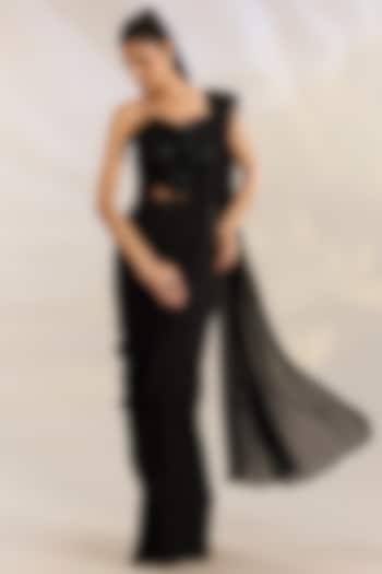 Black Net & Chiffon Wedding Saree Set by Ridhima Bhasin at Pernia's Pop Up Shop