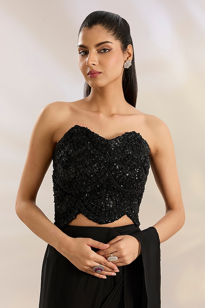 Black Net & Chiffon Wedding Saree Set by Ridhima Bhasin at Pernia's Pop Up Shop