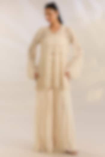 Ivory Georgette Wedding Sharara Set by Ridhima Bhasin at Pernia's Pop Up Shop