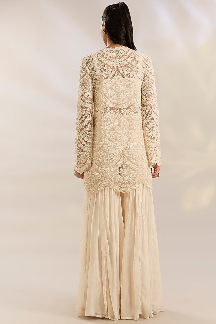 Ivory Georgette Wedding Sharara Set by Ridhima Bhasin at Pernia's Pop Up Shop
