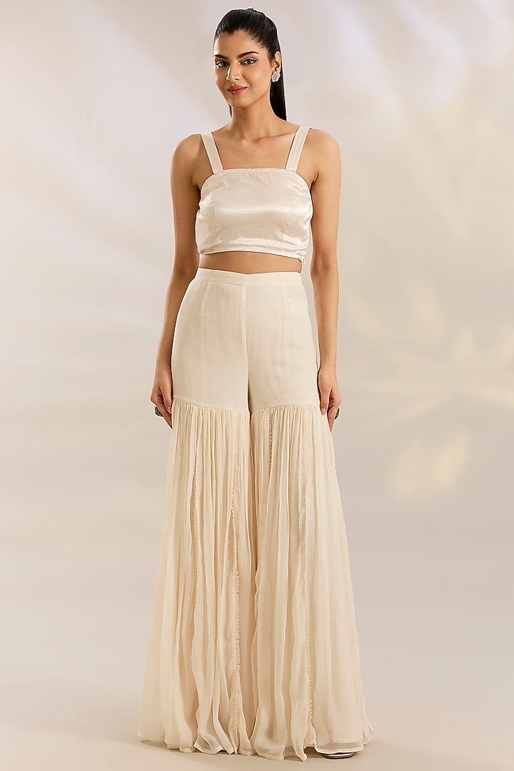 Ivory Georgette Wedding Sharara Set by Ridhima Bhasin at Pernia's Pop Up Shop