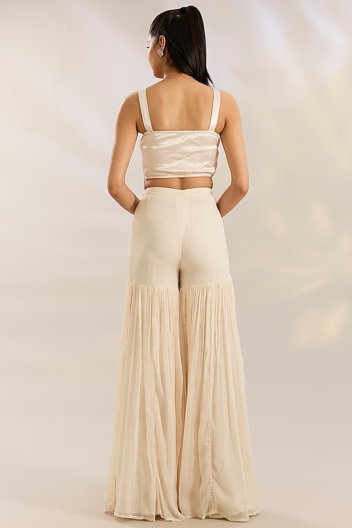 Ivory Georgette Wedding Sharara Set by Ridhima Bhasin at Pernia's Pop Up Shop