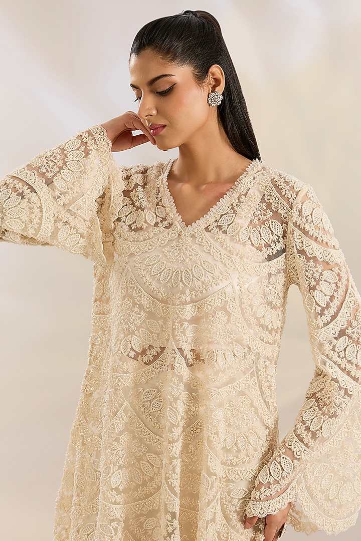 Ivory Georgette Wedding Sharara Set by Ridhima Bhasin at Pernia's Pop Up Shop