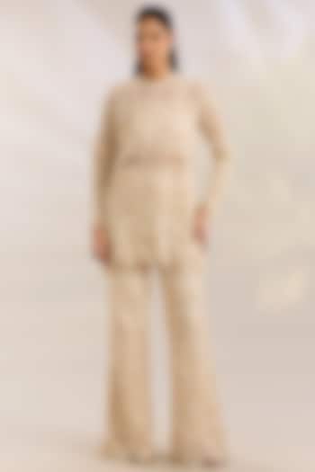 Ivory Net Embroidered Bridal Sharara Set by Ridhima Bhasin at Pernia's Pop Up Shop