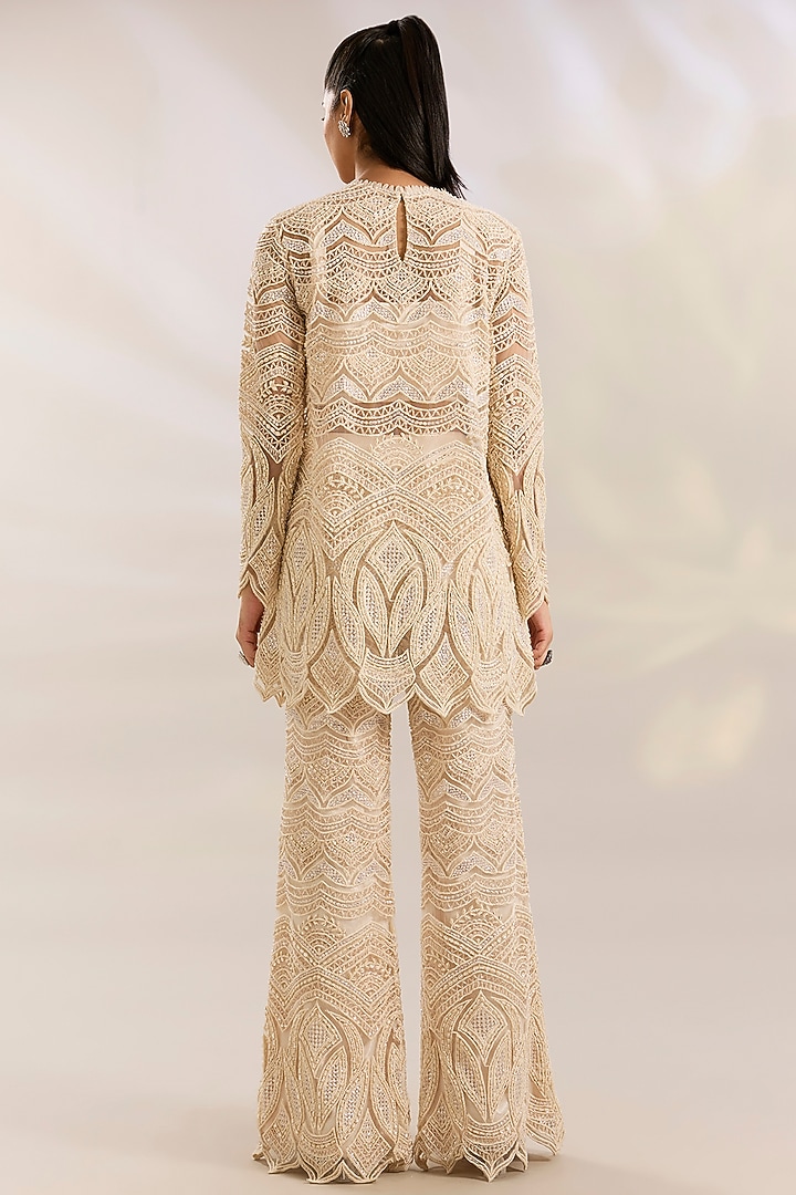 Ivory Net Embroidered Bridal Sharara Set by Ridhima Bhasin at Pernia's Pop Up Shop