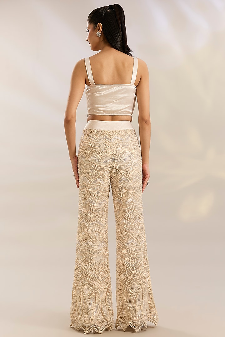 Ivory Net Embroidered Bridal Sharara Set by Ridhima Bhasin at Pernia's Pop Up Shop