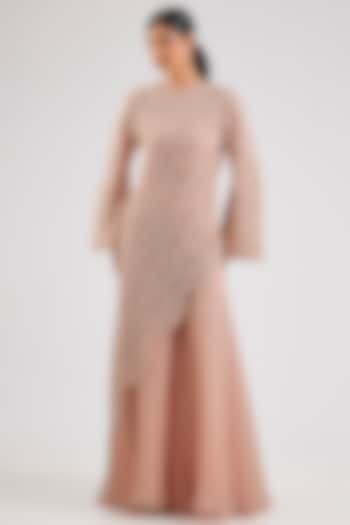 Blush Net Pearl Embroidered Asymmetric Kurta Set by Ridhima Bhasin at Pernia's Pop Up Shop