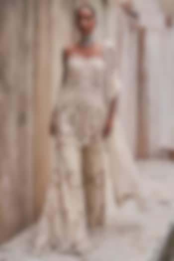Ivory Net Geometric Embroidered Pant Set by Ridhima Bhasin at Pernia's Pop Up Shop