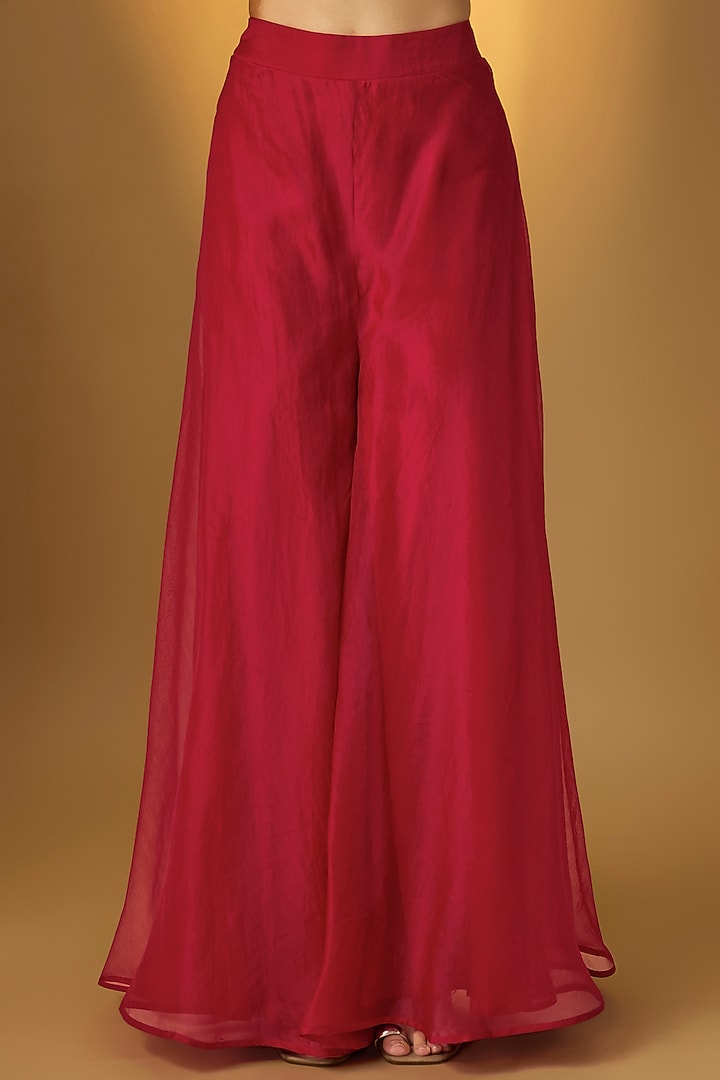 Red Organza Asymmetric Kurta Set by Ridhima Bhasin at Pernia's Pop Up Shop