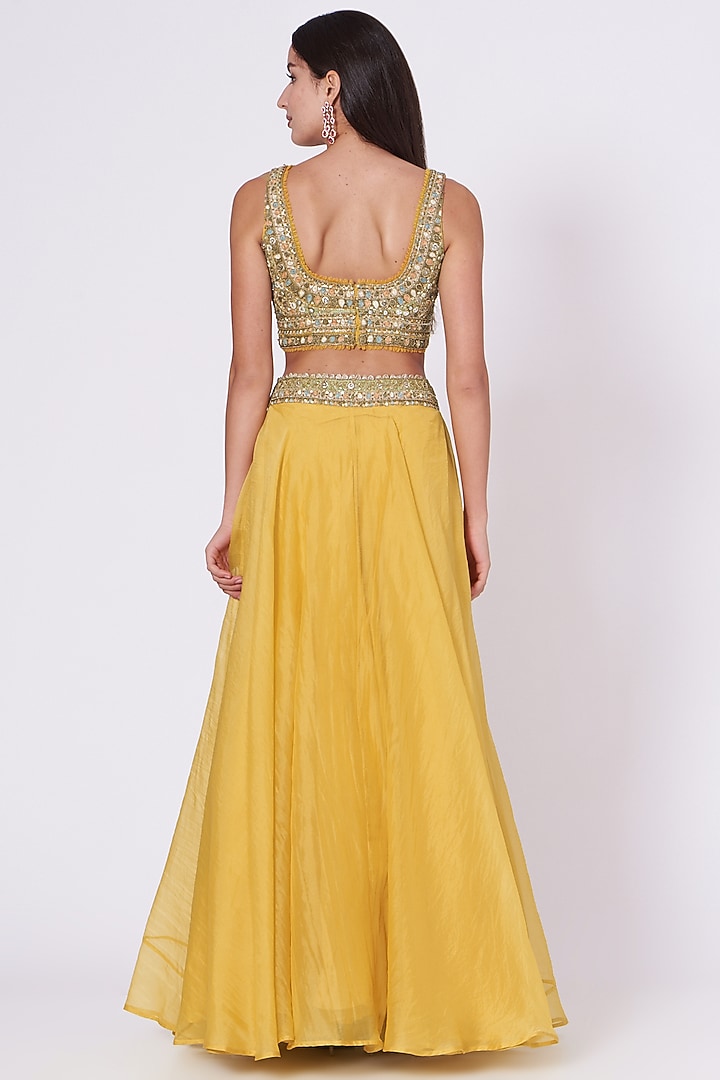 Sunshine Yellow Organza Layered Wedding Lehenga by Ridhima Bhasin at Pernia's Pop Up Shop