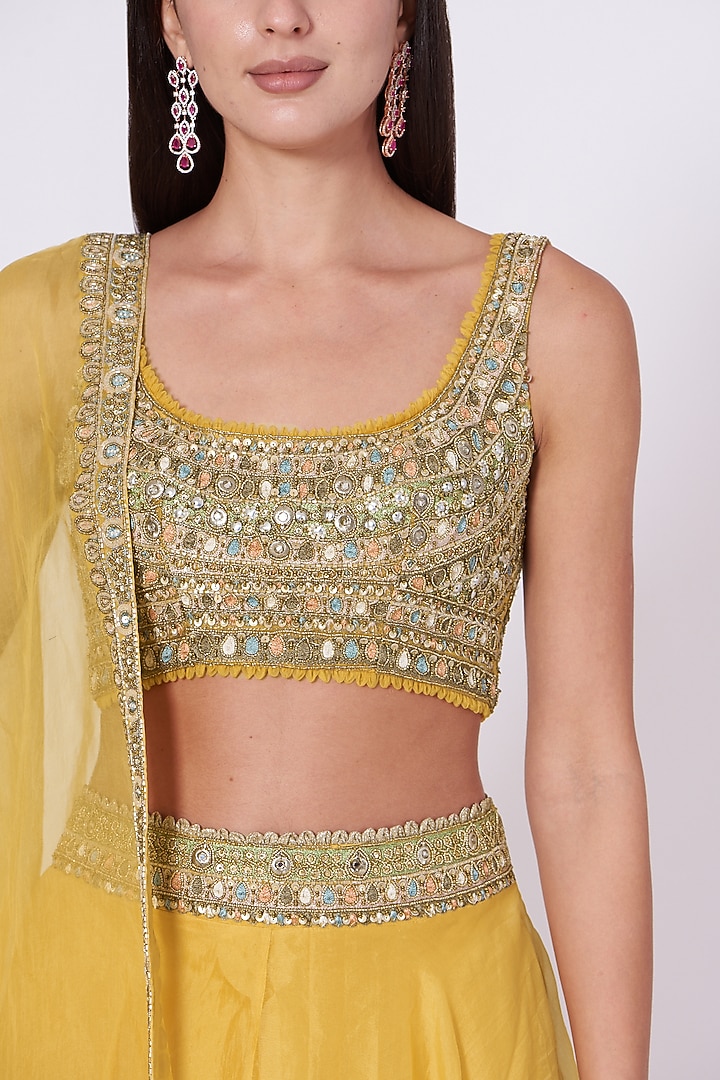 Sunshine Yellow Organza Layered Wedding Lehenga by Ridhima Bhasin at Pernia's Pop Up Shop
