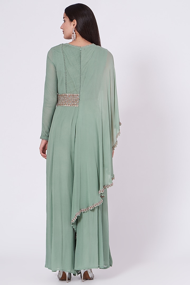 Aqua Embroidered Jumpsuit by Ridhima Bhasin at Pernia's Pop Up Shop