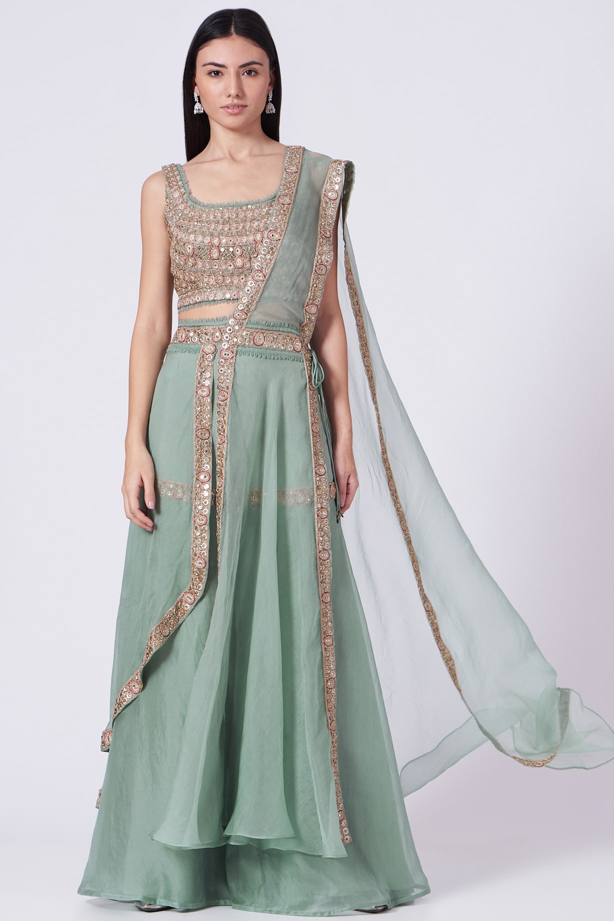 Aqua Sharara Saree