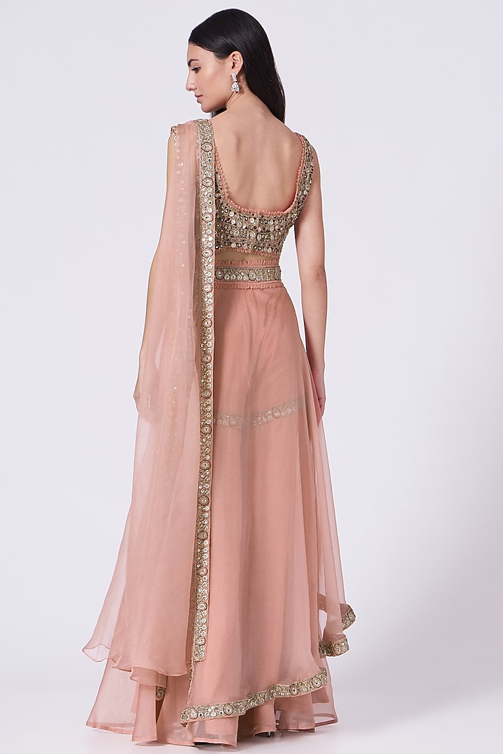 Peach Embroidered High-Waisted Sharara Wedding Saree Set by Ridhima Bhasin at Pernia's Pop Up Shop