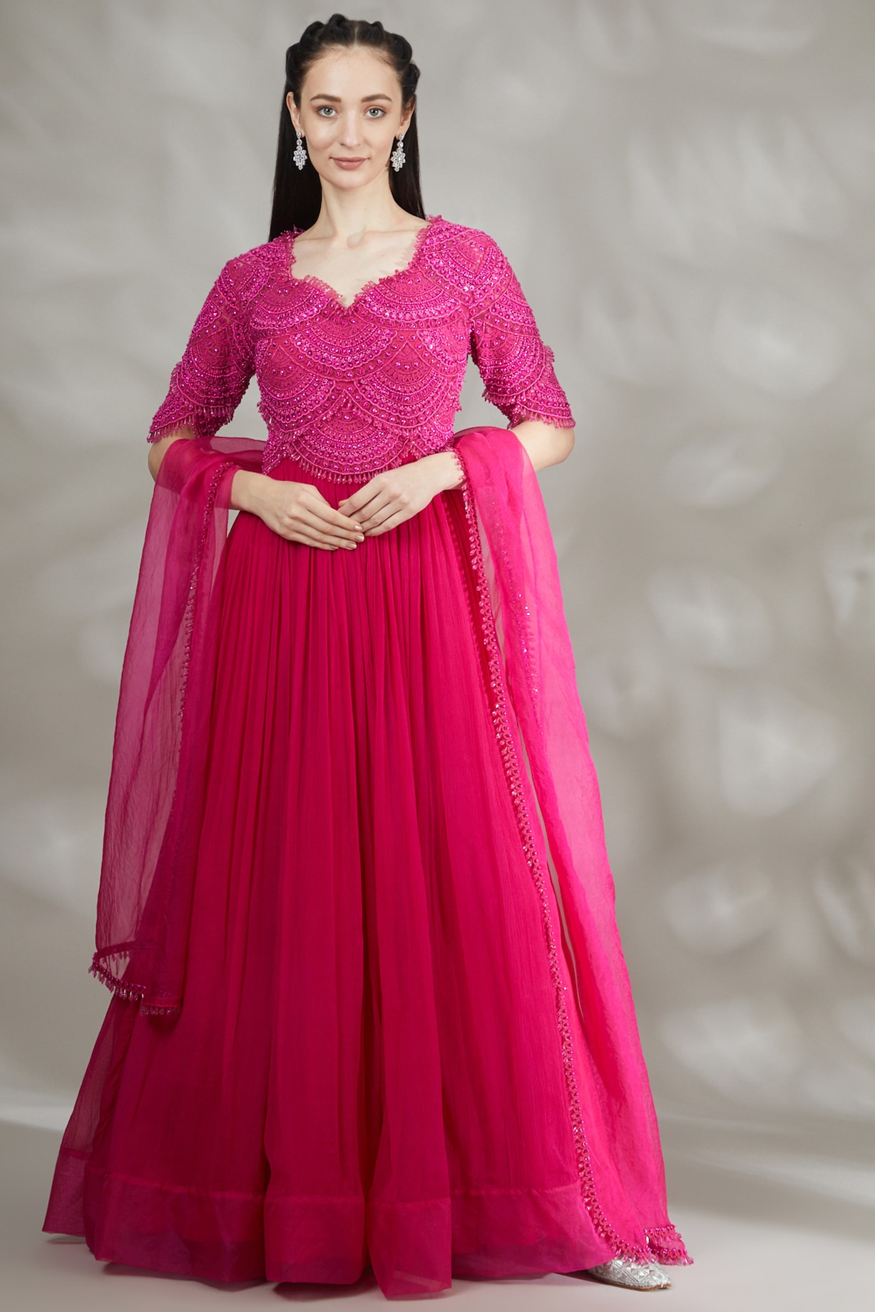 FUSHSIA CHEVRON EMBROIDERED ANARKALI