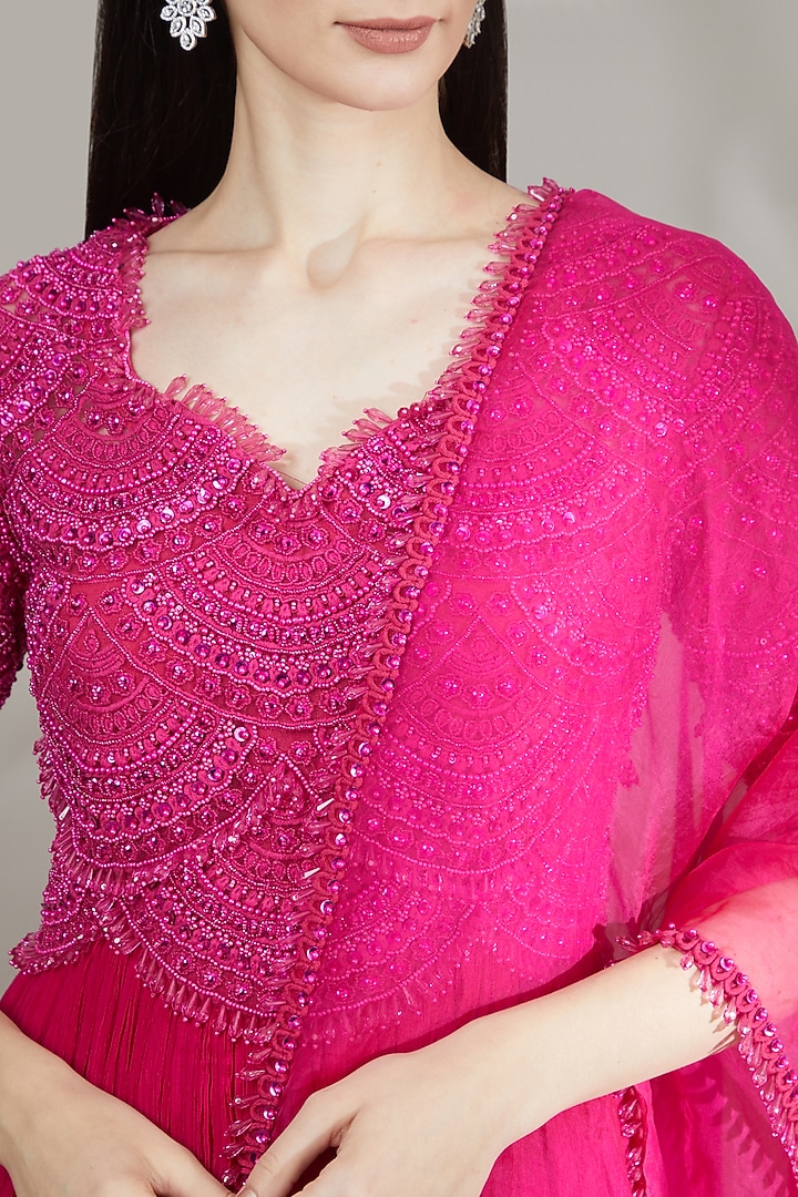 Fuchsia Embroidered Wedding Anarkali Set by Ridhima Bhasin at Pernia's Pop Up Shop