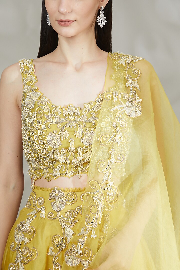 Mustard Embroidered Wedding Lehenga Set by Ridhima Bhasin at Pernia's Pop Up Shop