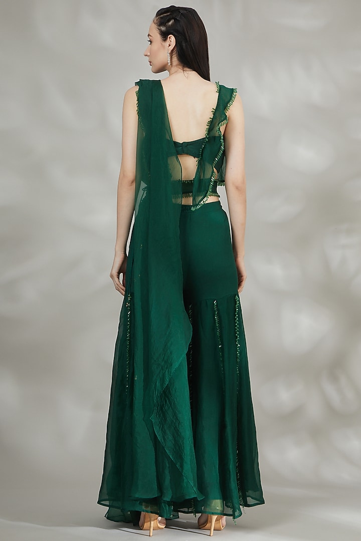 Emerald Green Georgette Wedding Sharara Set by Ridhima Bhasin at Pernia's Pop Up Shop