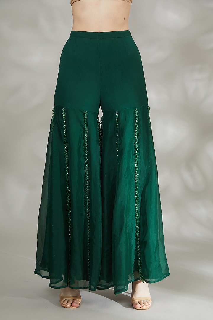 Emerald Green Georgette Wedding Sharara Set by Ridhima Bhasin at Pernia's Pop Up Shop
