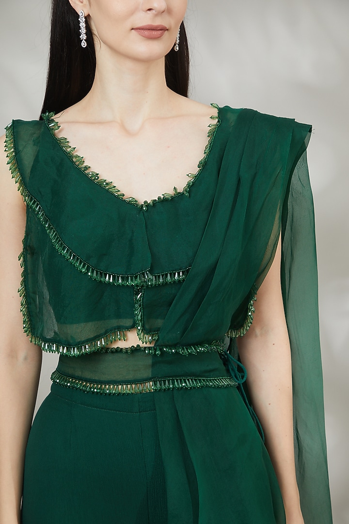 Emerald Green Georgette Wedding Sharara Set by Ridhima Bhasin at Pernia's Pop Up Shop