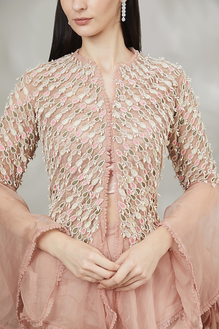 Blush Pink Organza Wedding Sharara Set by Ridhima Bhasin at Pernia's Pop Up Shop