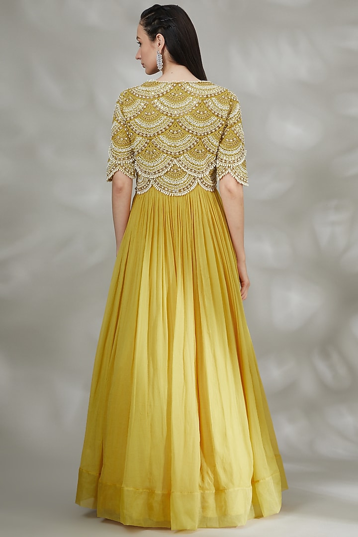 Mustard Embroidered Wedding Anarkali Set by Ridhima Bhasin at Pernia's Pop Up Shop