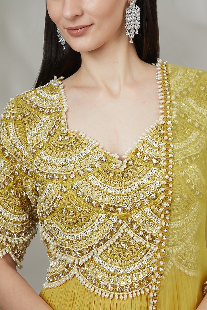 Mustard Embroidered Wedding Anarkali Set by Ridhima Bhasin at Pernia's Pop Up Shop