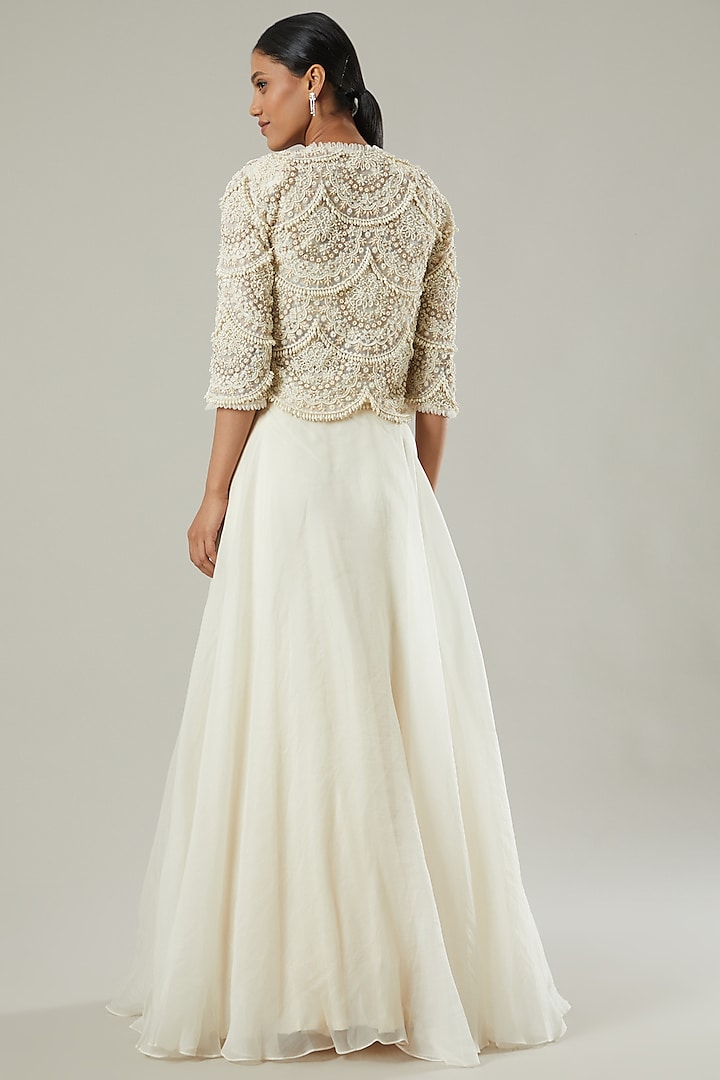 White Embroidered Jacket Wedding Lehenga Set by Ridhima Bhasin at Pernia's Pop Up Shop