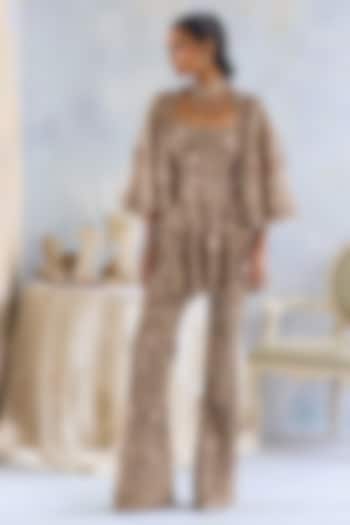 Nude Net 3D Embroidered Cape Set by Ridhima Bhasin at Pernia's Pop Up Shop
