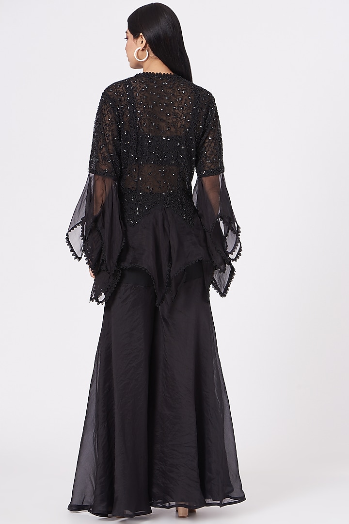 Black Organza Wedding Sharara Set by Ridhima Bhasin at Pernia's Pop Up Shop