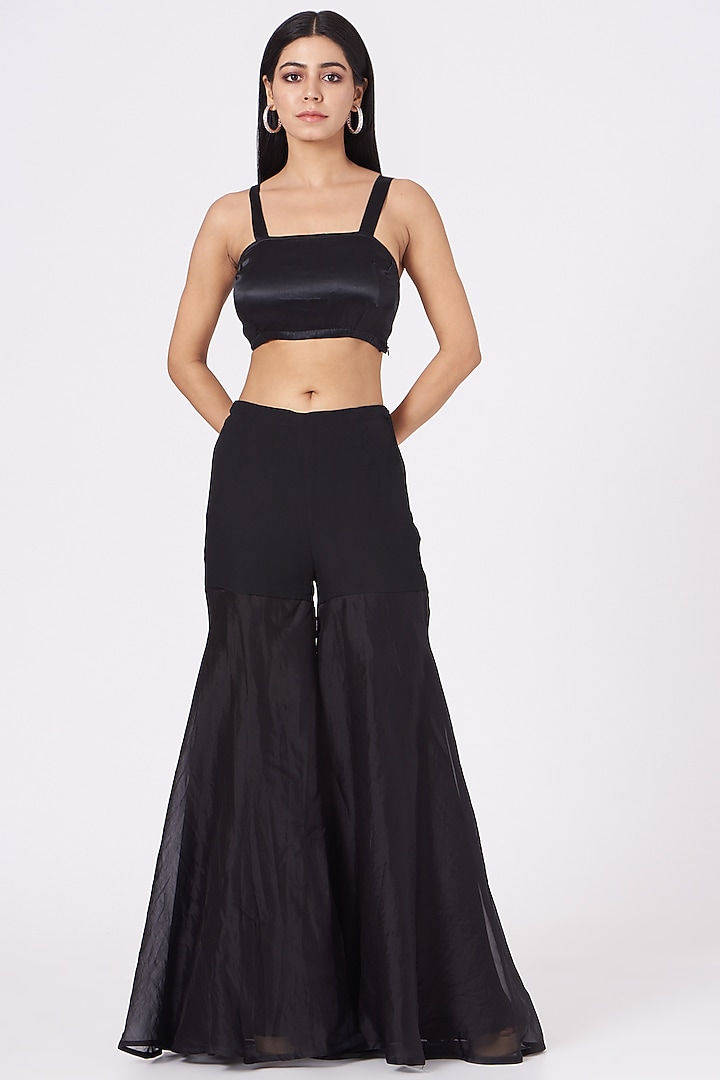 Black Organza Wedding Sharara Set by Ridhima Bhasin at Pernia's Pop Up Shop