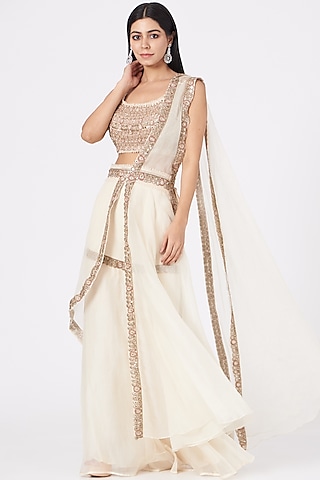 Ivory Organza Sharara Set by Ridhima Bhasin