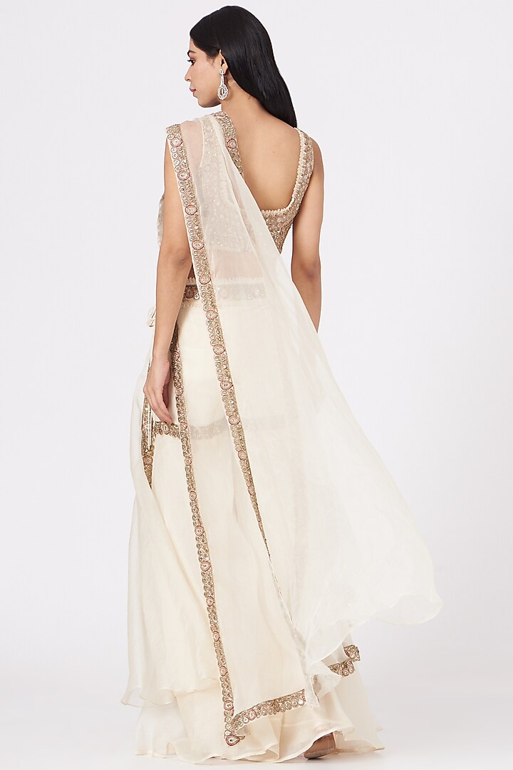Ivory Organza Wedding Sharara Set by Ridhima Bhasin at Pernia's Pop Up Shop