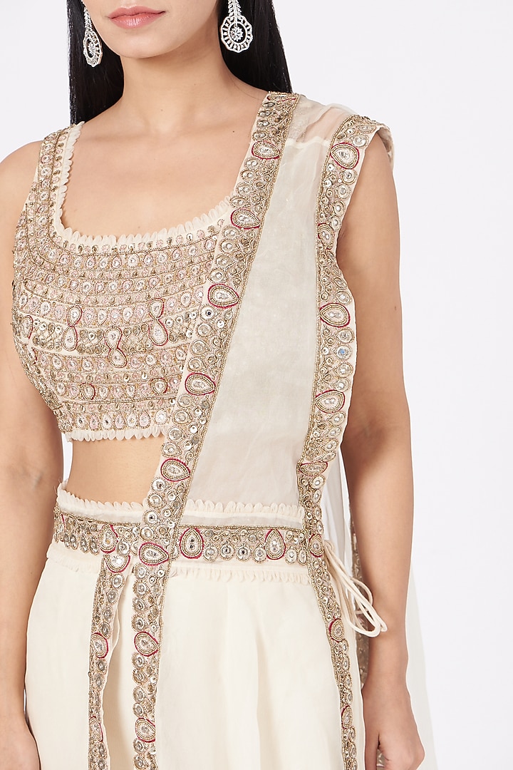 Ivory Organza Wedding Sharara Set by Ridhima Bhasin at Pernia's Pop Up Shop