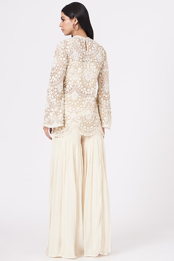 Ivory Organza & Tulle Wedding Sharara Set by Ridhima Bhasin at Pernia's Pop Up Shop