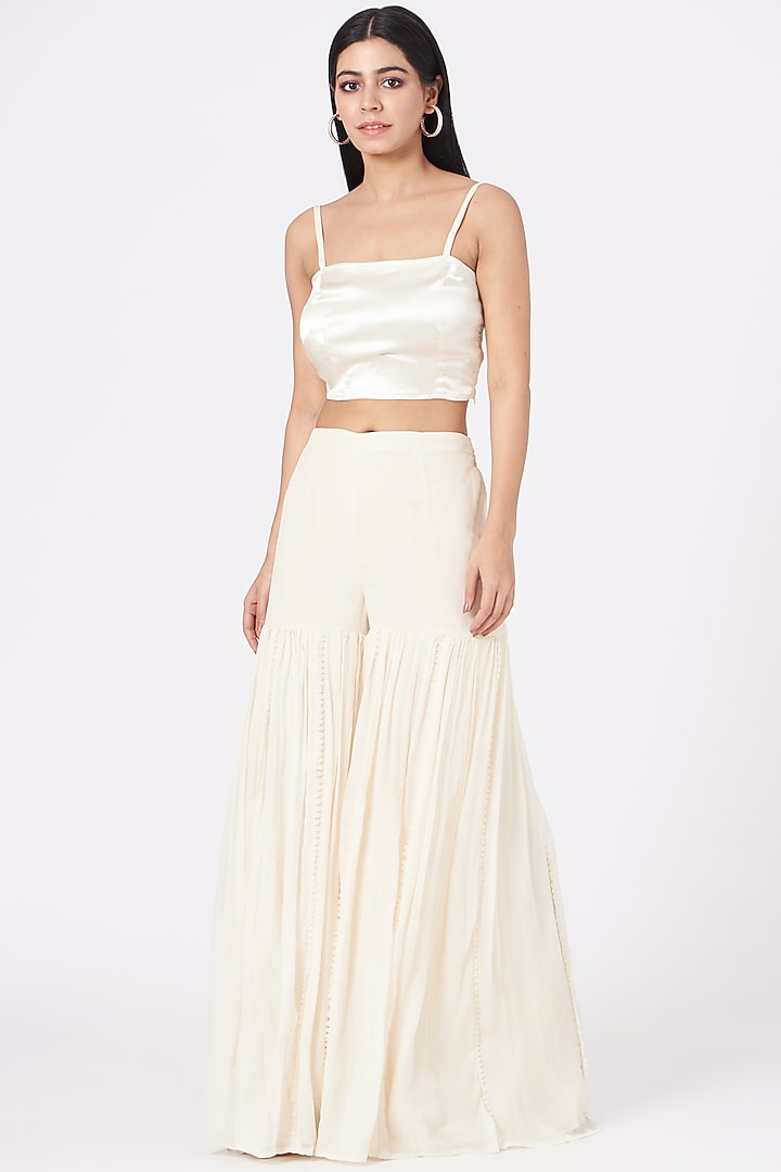 Ivory Organza & Tulle Wedding Sharara Set by Ridhima Bhasin at Pernia's Pop Up Shop