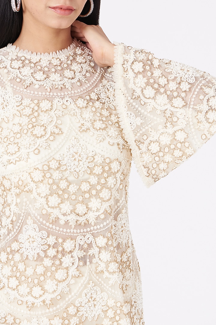 Ivory Organza & Tulle Wedding Sharara Set by Ridhima Bhasin at Pernia's Pop Up Shop