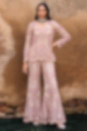 Multi-Colored Net 3D Floral Hand Embroidered Pant Set by Ridhima Bhasin at Pernia's Pop Up Shop