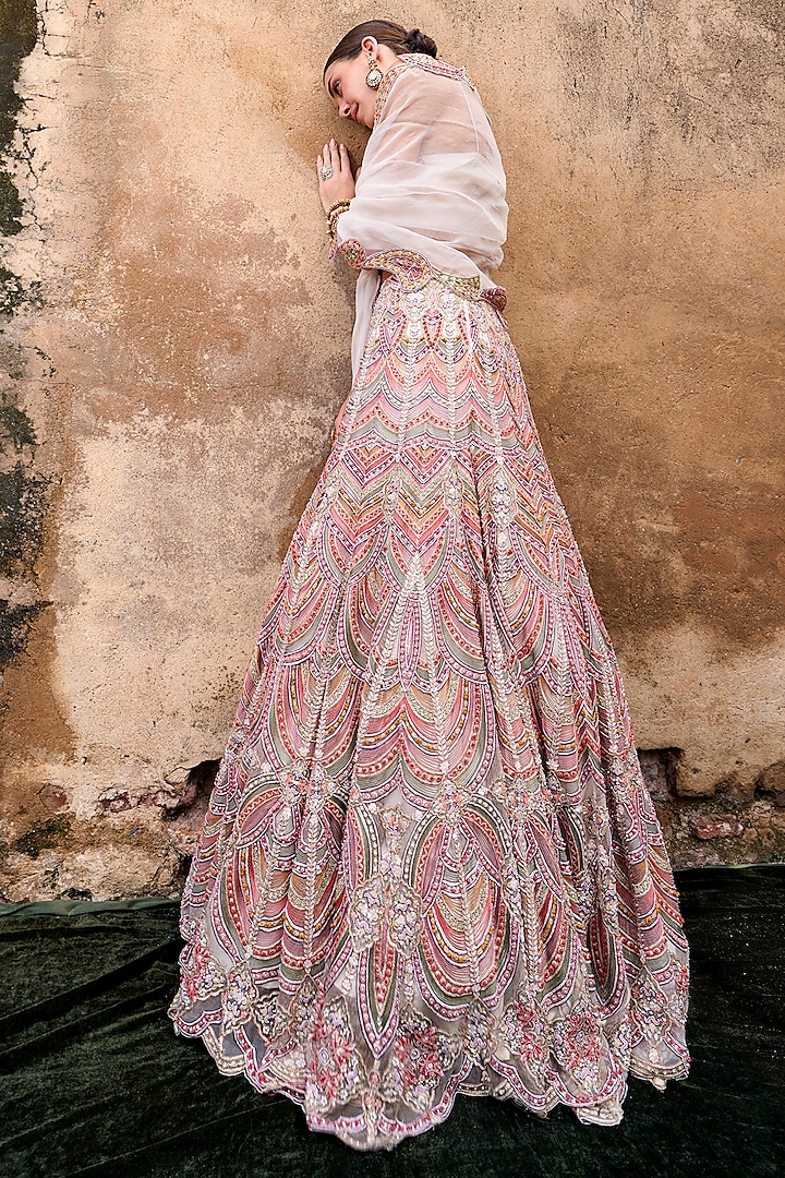 Ivory Organza Embroidered Bridal Lehenga Set by Ridhima Bhasin at Pernia's Pop Up Shop