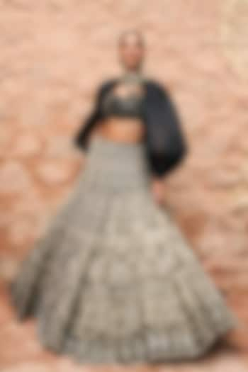 Black Organza Embroidered Jacket Bridal Lehenga Set by Ridhima Bhasin at Pernia's Pop Up Shop