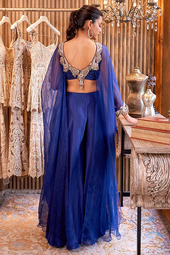Blue Organza & Silk Embroidered Kurta Set by Ridhima Bhasin at Pernia's Pop Up Shop