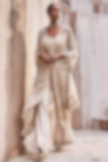 Ivory Net Embroidered Kurta Set by Ridhima Bhasin at Pernia's Pop Up Shop