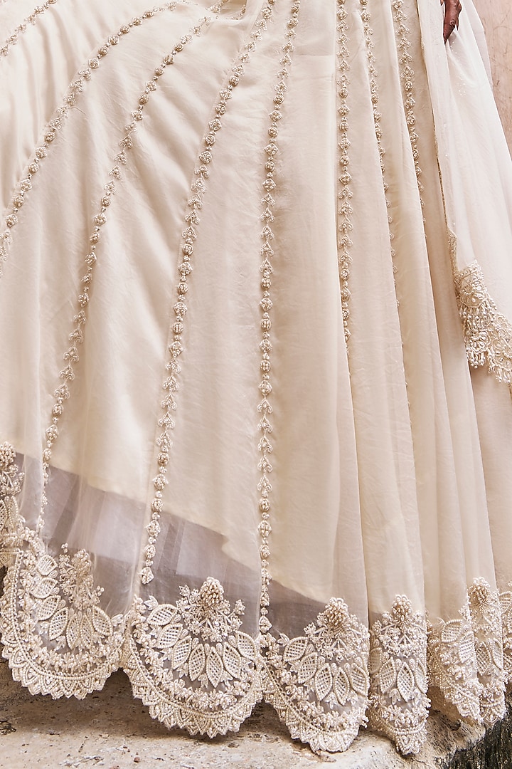 Ivory Organza Scallop Embroidered Bridal Lehenga Set by Ridhima Bhasin at Pernia's Pop Up Shop