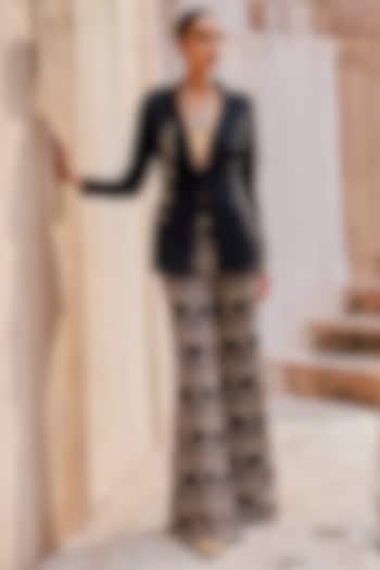 Black Net Hand Embroidered Flared Pant Set by Ridhima Bhasin at Pernia's Pop Up Shop